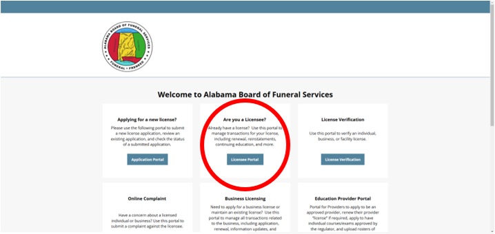 Online Services Portal – Alabama Board of Funeral Service